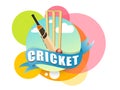 Cricket sports concept with bat, ball and wicket stumps. Royalty Free Stock Photo