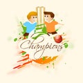 Cricket sports concept with kids, ball and stumps. Royalty Free Stock Photo