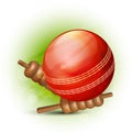 Cricket sports concept with red ball and bails. Royalty Free Stock Photo