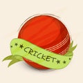 Cricket sports concept with red ball and ribbon. Royalty Free Stock Photo