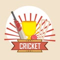 Cricket sports concept with trophy and match kit. Royalty Free Stock Photo