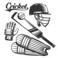 Cricket sports equipment set Royalty Free Stock Photo