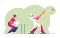 Cricket Tournament Concept. Batsman in Professional Uniform Hitting Ball with Bat, Sportsmen Playing Traditional Game