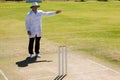 Cricket umpire signalling no ball during match Royalty Free Stock Photo