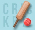 Cricket vector cross bat, ball and text. Modern professional sport retro style vector emblem and template Royalty Free Stock Photo