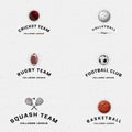 Cricket, volleyball, football, basketball, squash, rugby badges logos and labels for any use