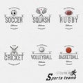 Cricket, volleyball, football, basketball, squash, rugby badges logos and labels for any use