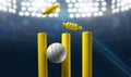 Cricket Wickets And Ball In A Stadium Royalty Free Stock Photo