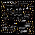 cricket word cloud use for banner, painting, motivation, web-page, website background, t-shirt & shirt printing, poster, gritting Royalty Free Stock Photo