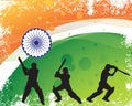Cricketer silhouette on grunge Indian flag colors Royalty Free Stock Photo