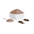Crickets powder or Gryllus Bimaculatus. Insects powder as food edible processed made of cooked insect in bowl and spoon, it is