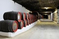 Cricova old Moldavian underground wine town wine collection big barrels museum background Royalty Free Stock Photo