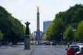 The crier statue and Berlin Siegesaule with light traffic during coronavirus pandmemic Berlin Germany