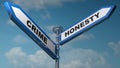 Crime - Honesty street signs - 3D rendering illustration Royalty Free Stock Photo