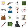 Crime icons protection law justice sign security police gun icon in flat colors vector.