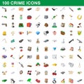 100 crime icons set, cartoon style Royalty Free Stock Photo