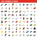 100 crime icons set, isometric 3d style