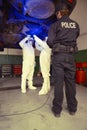 Police team working in ultraviolet light on collecting of traces and evidences Royalty Free Stock Photo