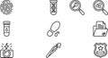 Crime and investigation outline icons set evidence collection and forensic science concepts Royalty Free Stock Photo