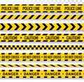 Crime line tape. Police danger caution vector yellow barrier. Not cross security line