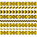 Crime line tape. Police danger caution vector yellow barrier. Not cross security line