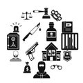 Crime and punishment icons set, simple style Royalty Free Stock Photo