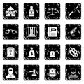 Crime and punishment icons set, simple style Royalty Free Stock Photo