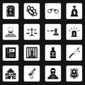 Crime and punishment icons set squares vector Royalty Free Stock Photo