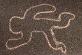 Crime scene chalk outline of a dead body