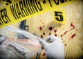 Crime scene for cutting weapon, Police Scientific manipulating bag of evidence, conceptual image