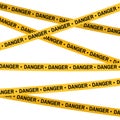 Crime scene Danger yellow tape, police line Do Not Cross tape. Cartoon flat-style illustration White background. Royalty Free Stock Photo