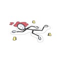 Crime scene, dead body outlined. Hand drawn. Stickman cartoon. Doodle sketch, Vector graphic illustration