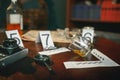 Crime scene, evidence with numbers on the table Royalty Free Stock Photo