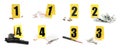 Crime scene investigation. Set of evidence identification markers and clues on white background Royalty Free Stock Photo