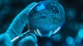 Hands of an Investigator Wearing Surgical Glove Viewing A Fingerprint Through The Glass of a Magnifying Glass. Generative AI