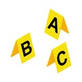 Crime scene markers symbol. Plastic yellow  investigation label design set with letter A, B, C. Criminalistic vector illustration Royalty Free Stock Photo