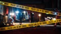 Crime Scene at Night: Crime Scene Investigation Team Working on a Murder. Female Police Officer Royalty Free Stock Photo