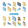 crime scene police criminal icons set vector