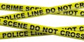 Crime scene, police line. Warning yellow tape isolated cutout against white background. 3d illustration Royalty Free Stock Photo