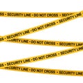 Crime scene security line yellow tape, police line Do Not Cross tape. Cartoon flat-style illustration White background. Royalty Free Stock Photo