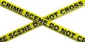 Police line. Warning yellow tape isolated cutout against white background. 3d illustration Royalty Free Stock Photo