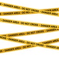 Crime scene yellow tape, police line Do Not Cross danger area tape. Royalty Free Stock Photo