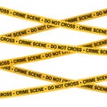 Crime scene yellow tape, police line Do Not Cross tape. Royalty Free Stock Photo