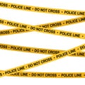 Crime scene yellow tape, police line Do Not Cross tape. Cartoon flat-style Royalty Free Stock Photo