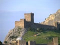 Crimea, ancient fortress wall, towers and loopholes