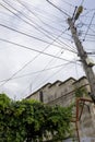 Tangle of Electrical Wires on Power Pole Royalty Free Stock Photo