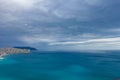 Crimea - May 2021. A line of beaches in the city of Sudak. View from the Genoese fortress on the Sudak Bay. Sudak. Royalty Free Stock Photo