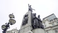 Crimea monument in London. Action. Bottom view of beautiful monument with warlike woman and her warriors on background