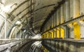 Museum of submarines. Lighted corridor