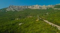 Crimea trip: view from drone of curvy mountain road